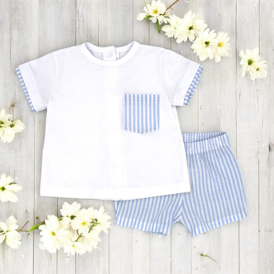 Rapife White T-Shirt & Blue Stripe Shorts Set