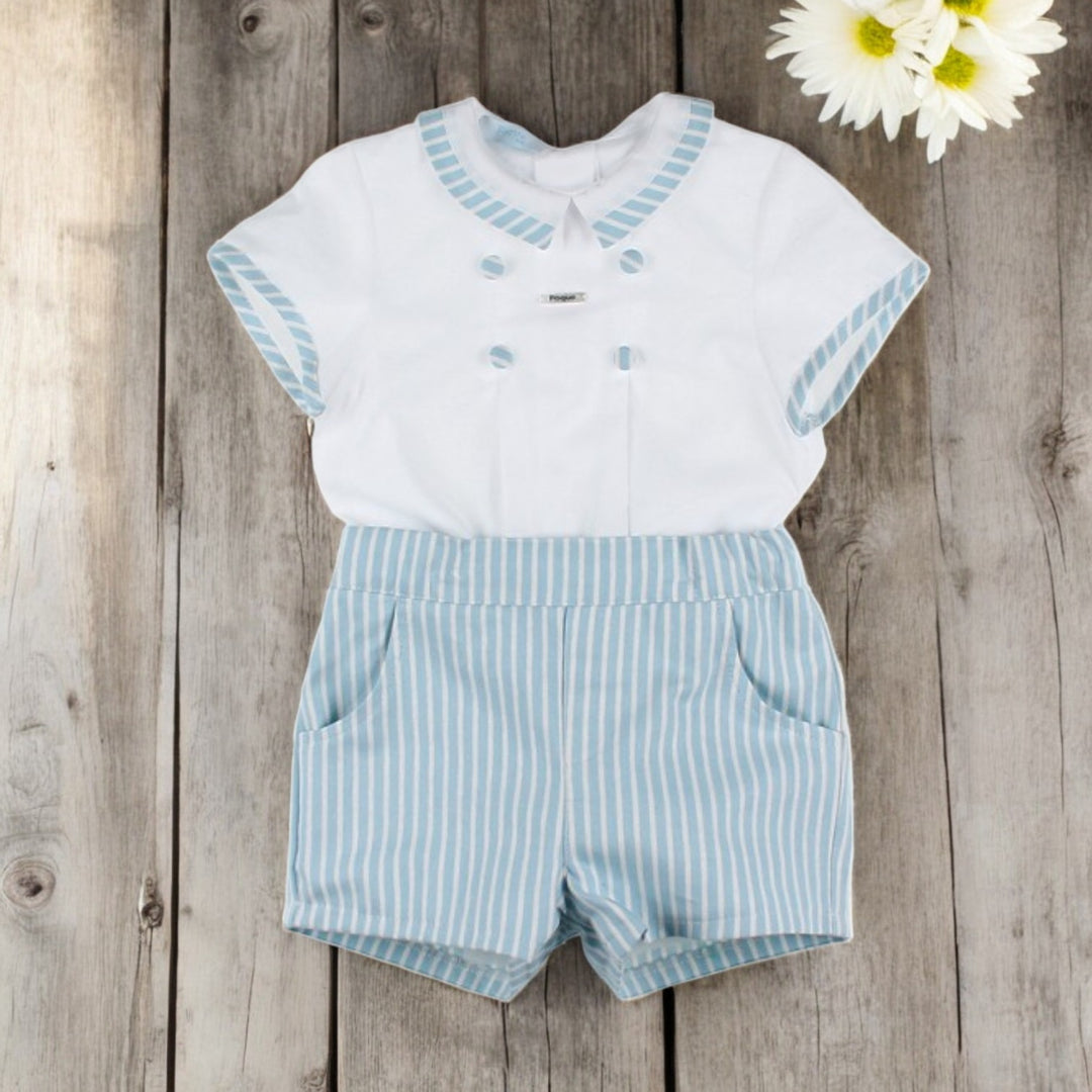 Foque White & Blue Shirt & Shorts Set