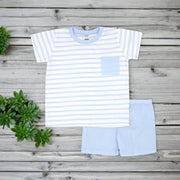 Blue & White Stripe T Shirt & Shorts Set