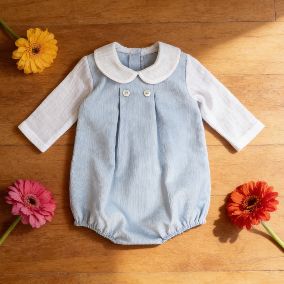 Rapife Sky Blue & White Cord Romper