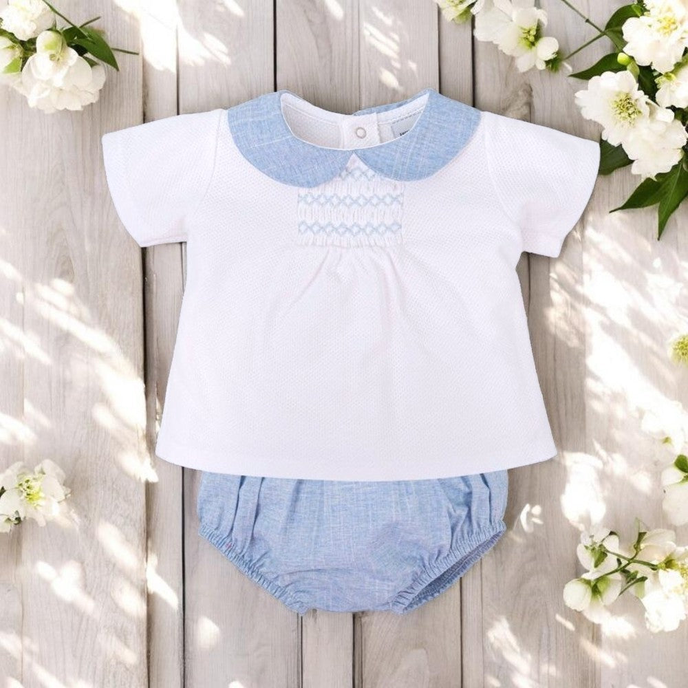 Babidu White & Dusky Blue Pique Top & Jam Pants