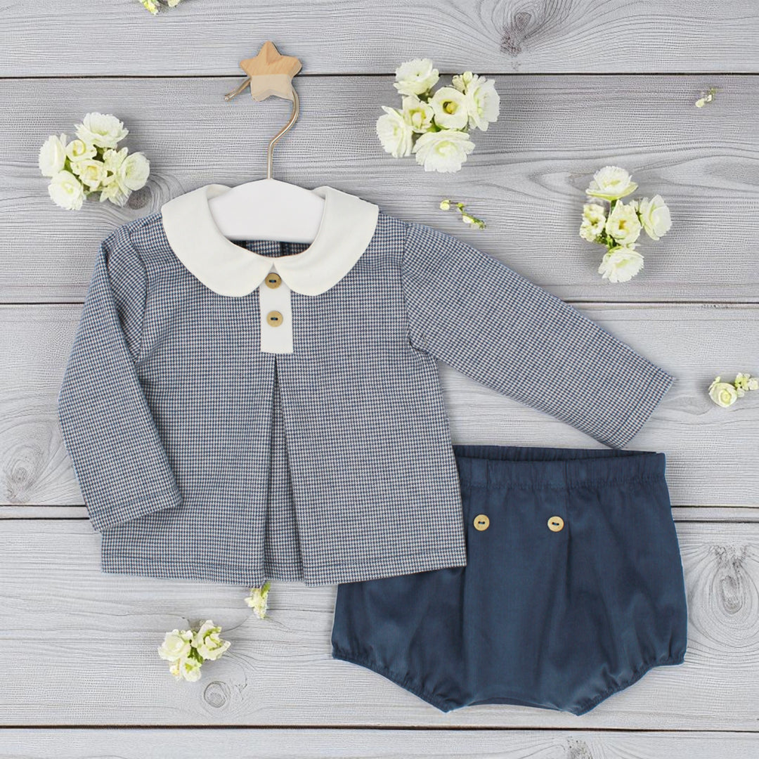 Rapife Navy Blue & White Houndstooth Top & Short Set