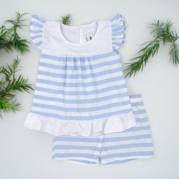 Blue & White Candy Stripe T Shirt & Shorts