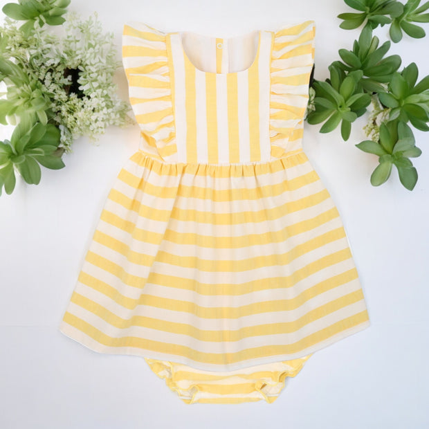 Yellow Candy Stripe Ruffle Dress