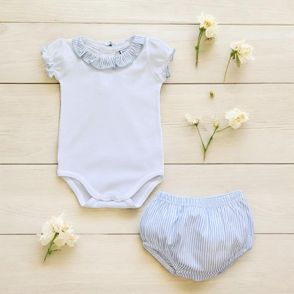 Babidu White & Blue Stripe Bodysuit & Bloomers