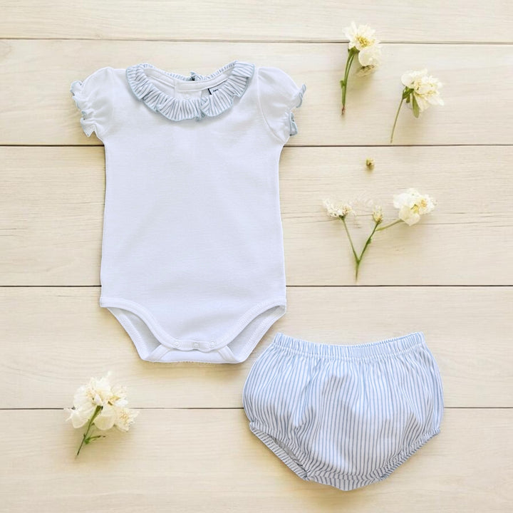 Babidu White & Blue Stripe Bodysuit & Bloomers