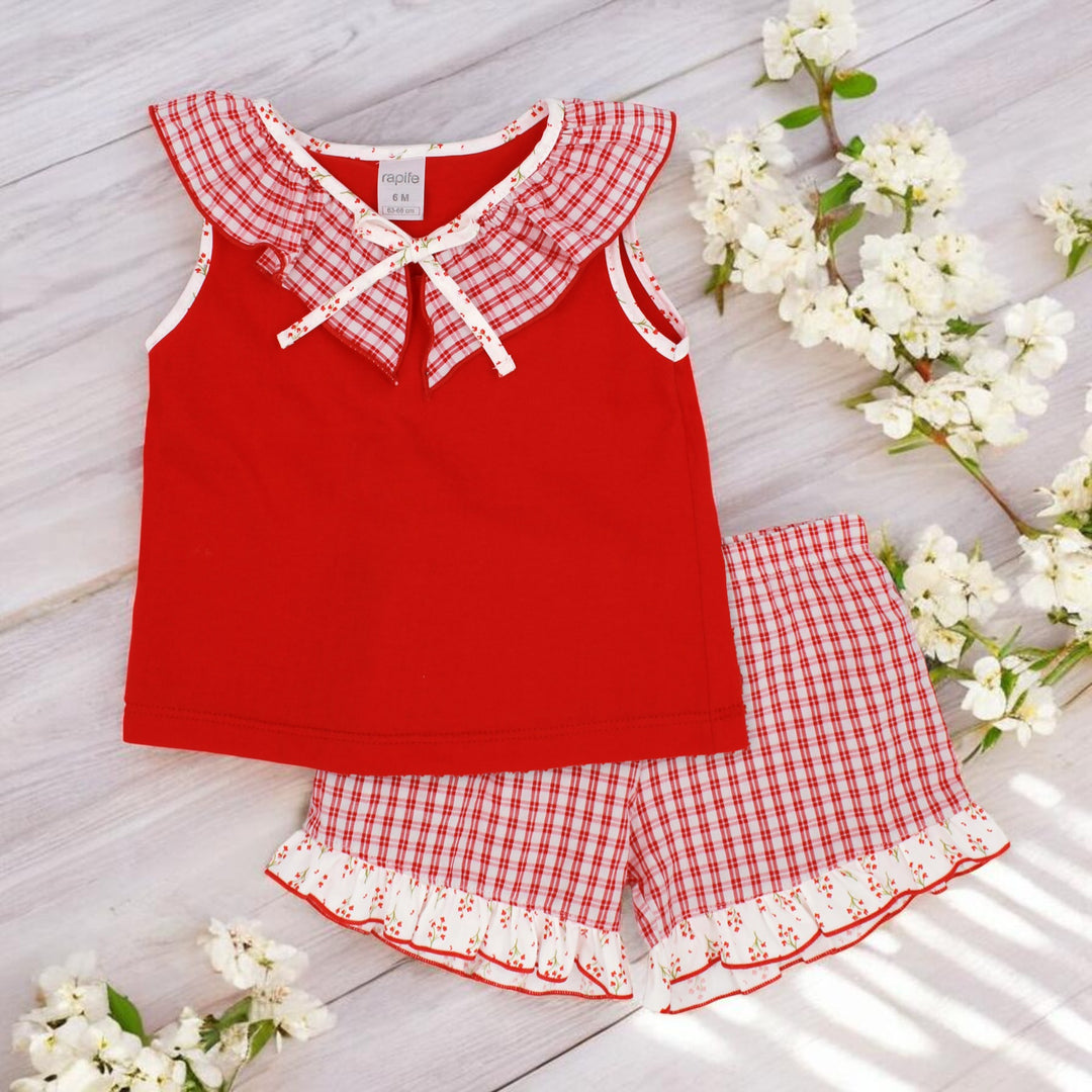 Rapife Red Top & Check Shorts Set