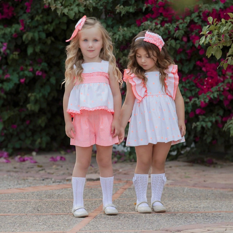 Miranda White & Fluorescent Orange Star Dress