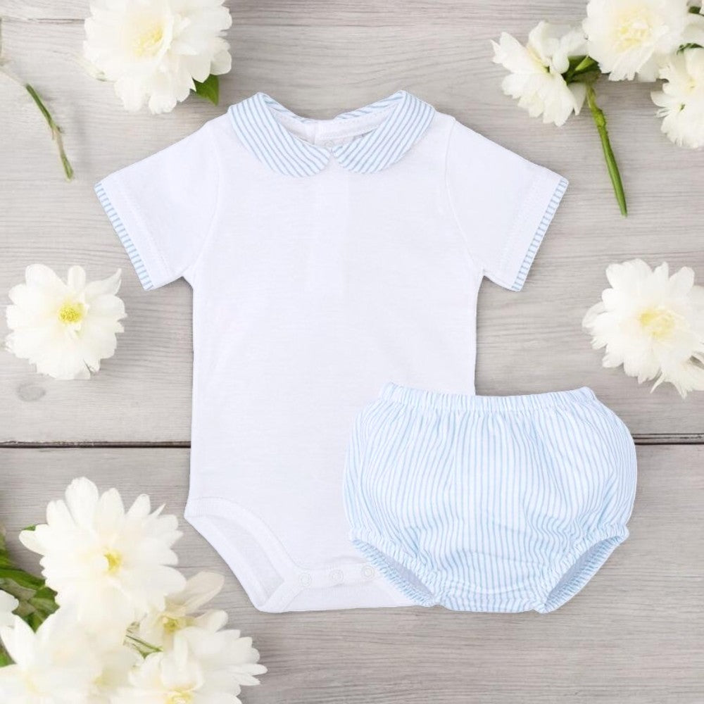 Babidu White & Blue Stripe Bodysuit & Jam Pants