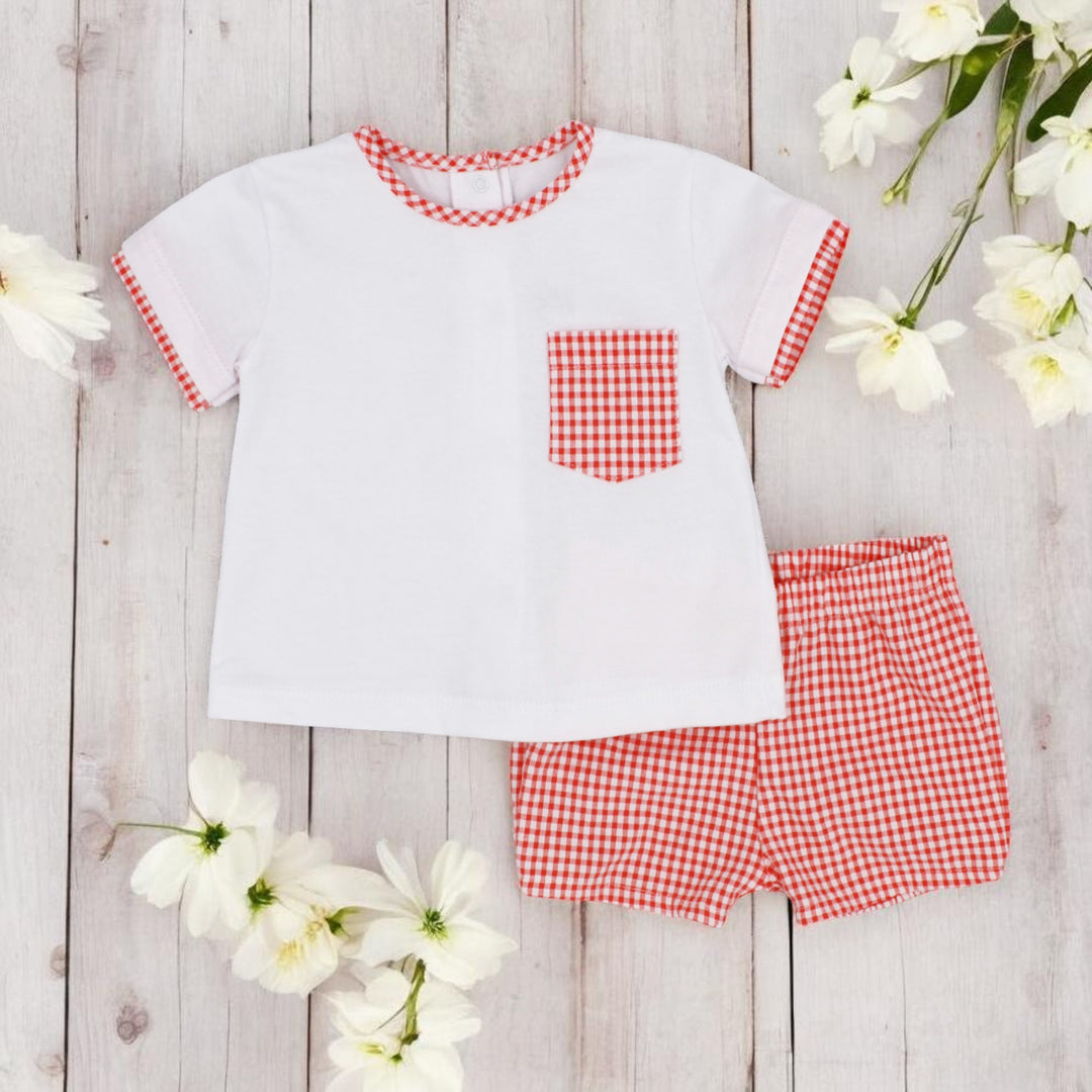 Rapife White T-Shirt & Coral Gingham Jam Pants