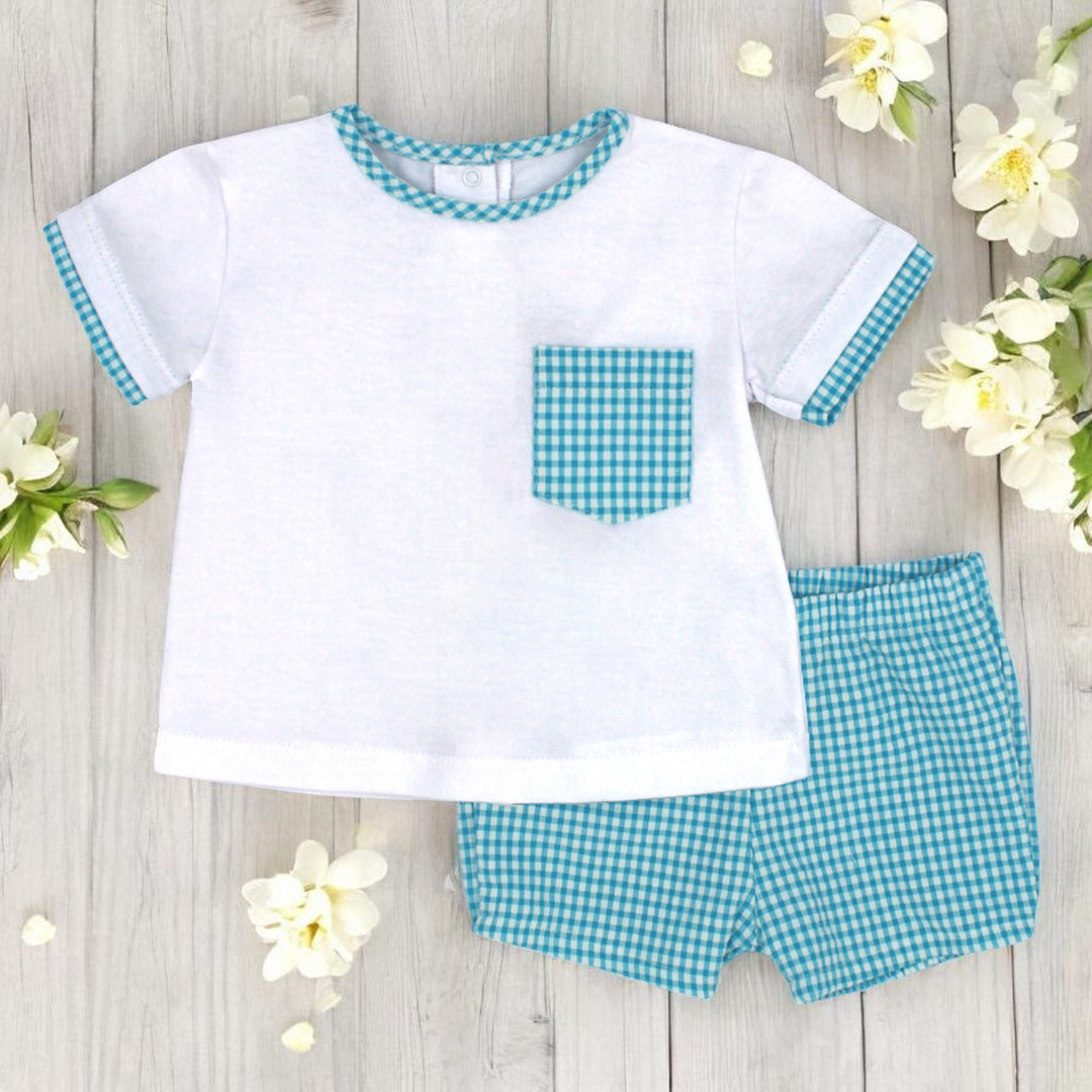 Rapife White T-Shirt & Turquoise Gingham Jam Pants