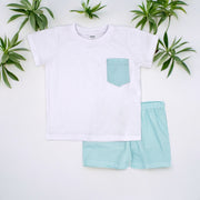 White T Shirt & Turquoise Gingham Shorts