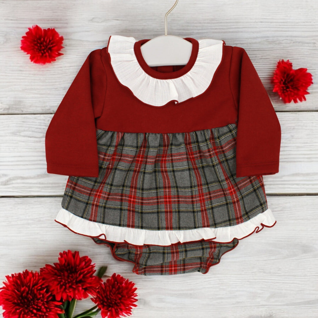 Rapife Burgundy & Grey Tartan Dress and Bloomers Set