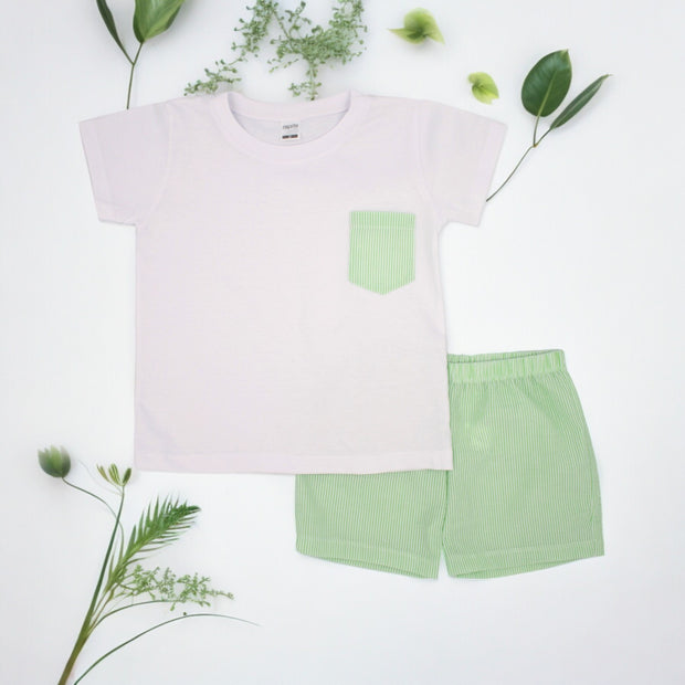 White T Shirt & Lime Green Shorts