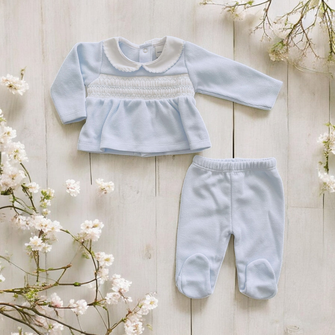 Babidu Blue & White Cotton 2 Piece Sleepsuit