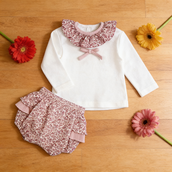 Rapife White & Pink Floral Jam Pants Set Layflat