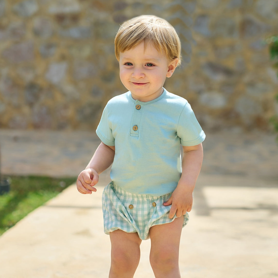 Sage Green T Shirt & Gingham Jam Pants Set