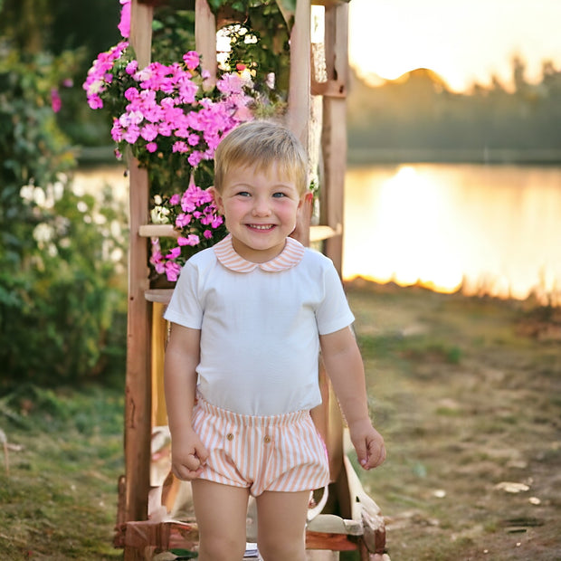 White Bodysuit & Orange Candy Stripe Jam Pants Set