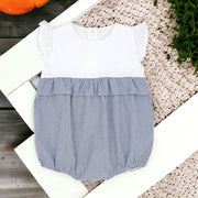 White & Navy Check Romper Front