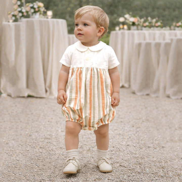 Rapife Ivory & Mint Green Orange Stripe Romper