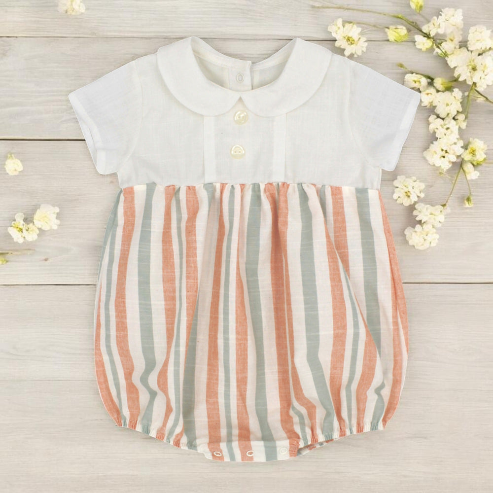 Rapife Ivory & Mint Green Orange Stripe Romper