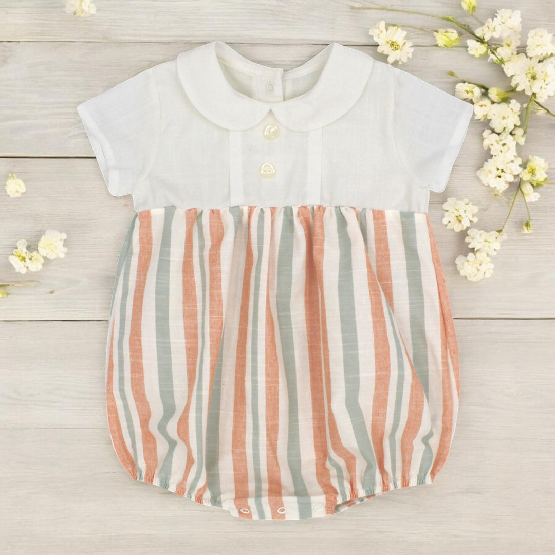 Rapife Ivory & Mint Green Orange Stripe Romper