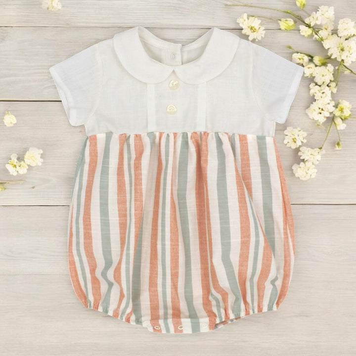 Rapife Ivory & Mint Green Orange Stripe Romper