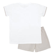 White T Shirt & Camel Check Shorts