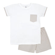 White T Shirt & Camel Check Shorts