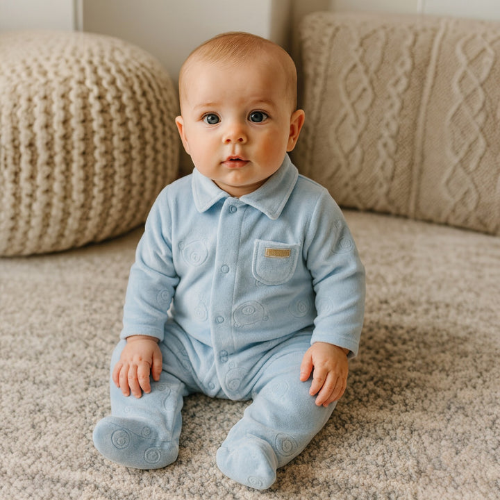 Huggies Blue Velour Bear Sleepsuit