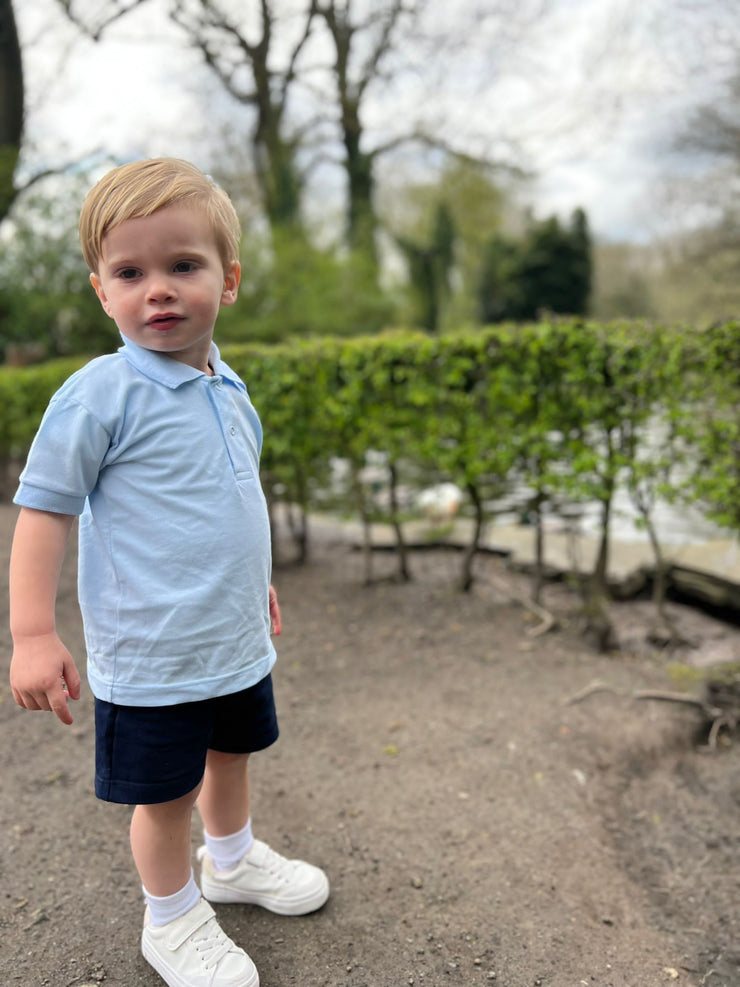 Sky Pique Polo & Navy Shorts