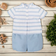 Blue & White Stripe Shirt & Shorts Set