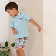 Aquamarine Polo & Plaid Shorts Set