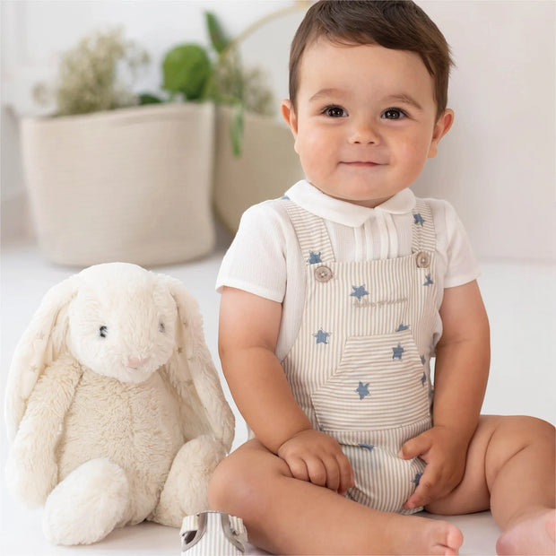 Beige & Blue Stripe Dungaree Romper