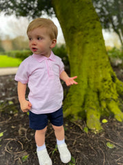 Pink Pique Polo & Navy Shorts