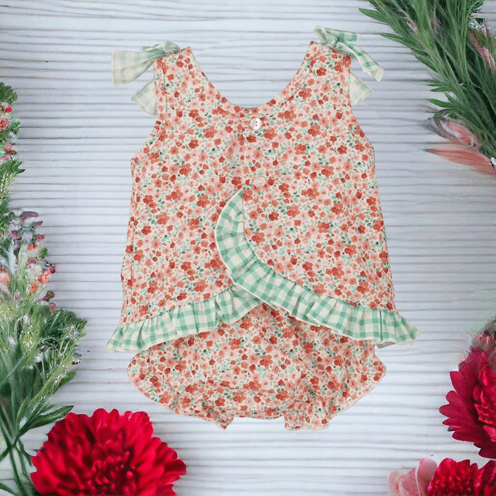 Red & Pink Floral Blouse & Bloomers Back