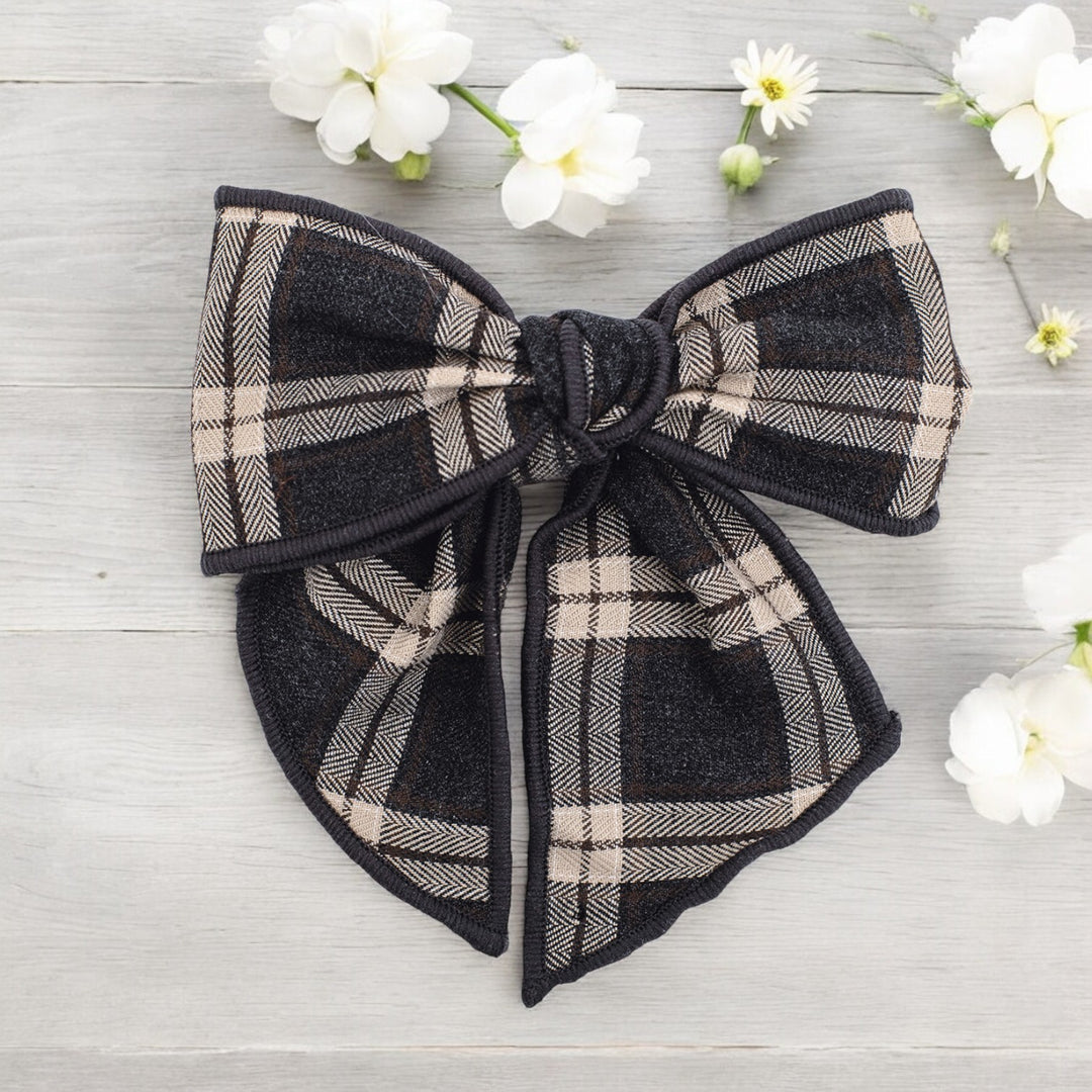 Calamaro Charcoal Grey & Beige Bow Hair Slide