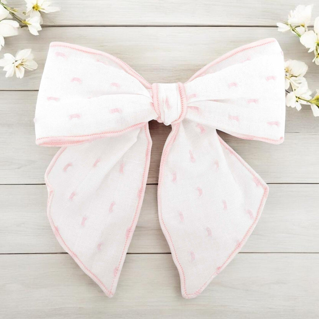 Calamaro Cream & Pink Bow Hair Slide