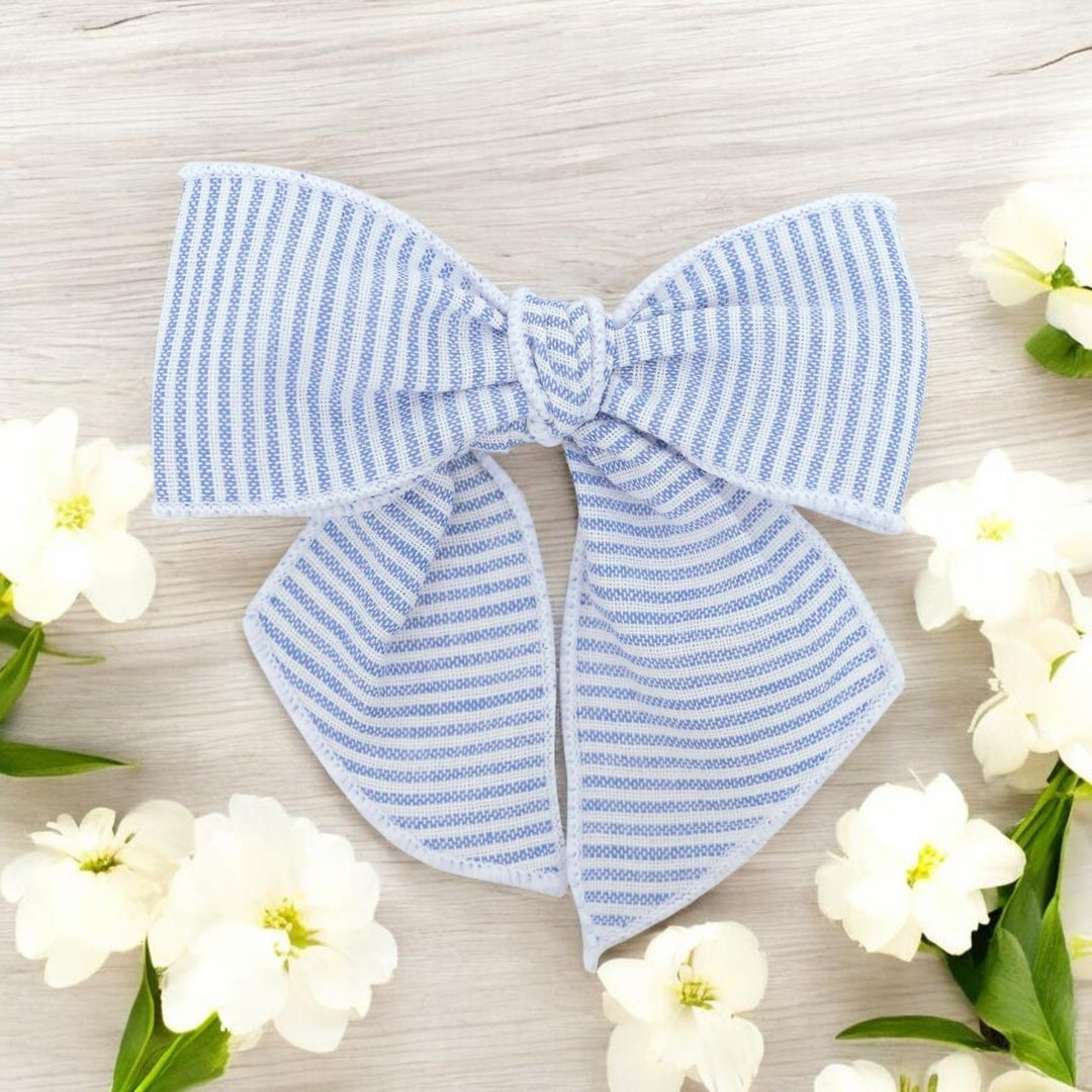 Calamaro Blue & White stripe Bow Hair Slide