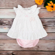 White & Pink Spot Dress & Bloomers