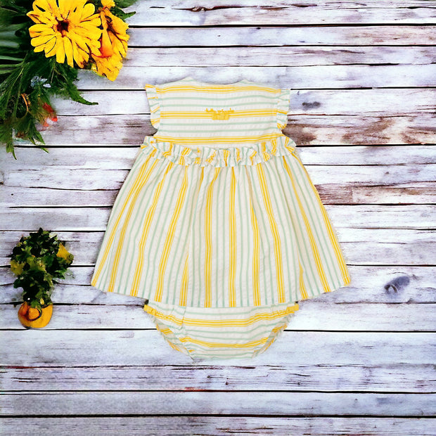 Yellow & Duck Egg Stripe Dress Set