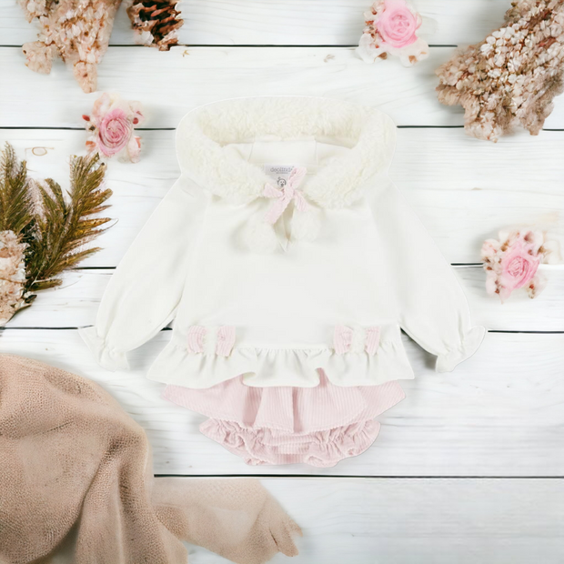 Ivory Faux Fur Top & Pink Bloomers