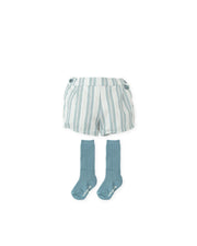 Sea Green Jumper & Striped Shorts Set