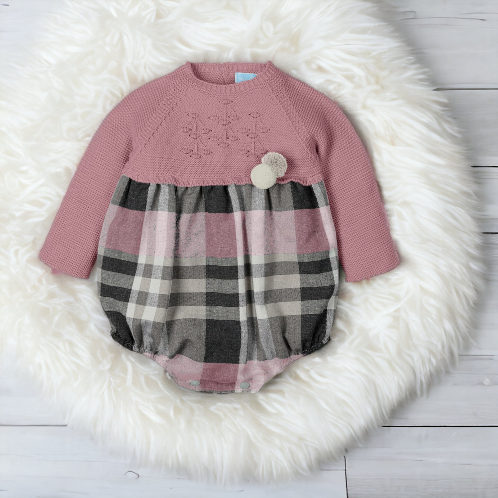 Dusky Pink Half Knit Tartan Romper