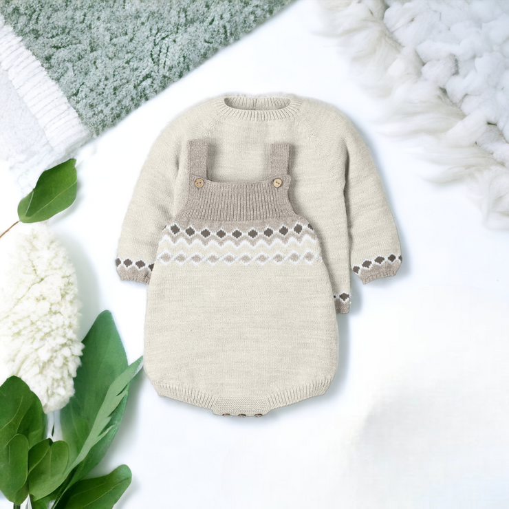 Oatmeal Knitted Dungaree Romper & Top
