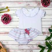 White & Blue Stripe Top & Bloomers