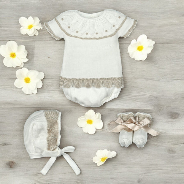 Cream & Beige Knitted Four Piece Jam Pant Set