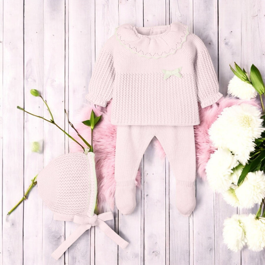 mac-ilusion Pink & Cream Knitted Three Piece Set
