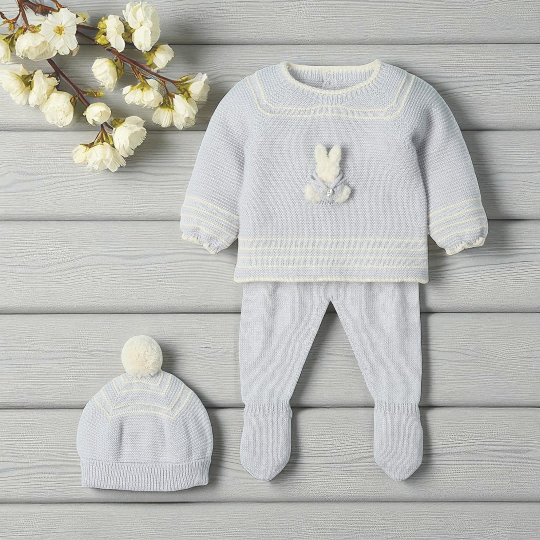 Mac Ilusion Pearl Grey & Cream Knitted Bunny Three Piece Set