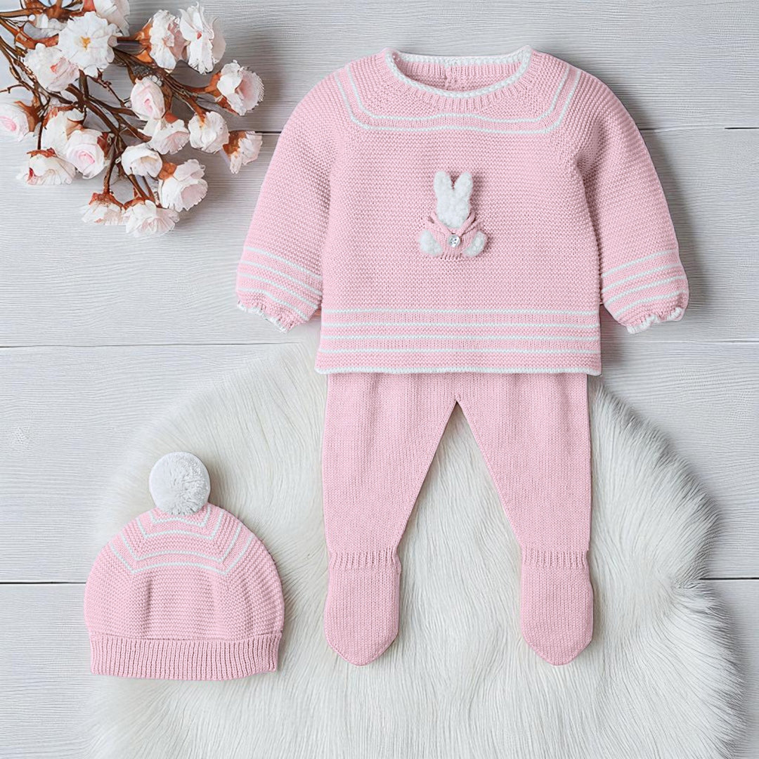 Mac Ilusion Vintage Pink & Cream Knitted Bunny Three Piece Set